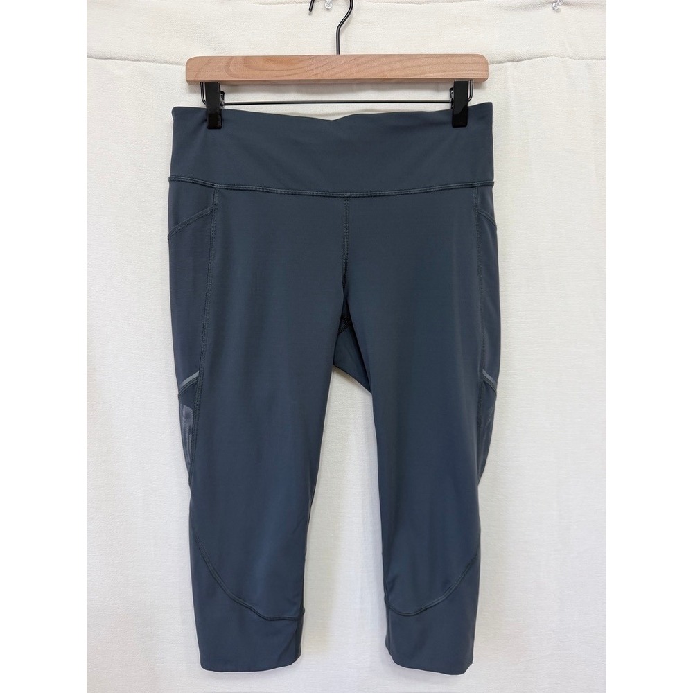 Lululemon Womens Crop Leggings‎ Teal Blue Mesh Panel Pockets Yoga Athleisure 10